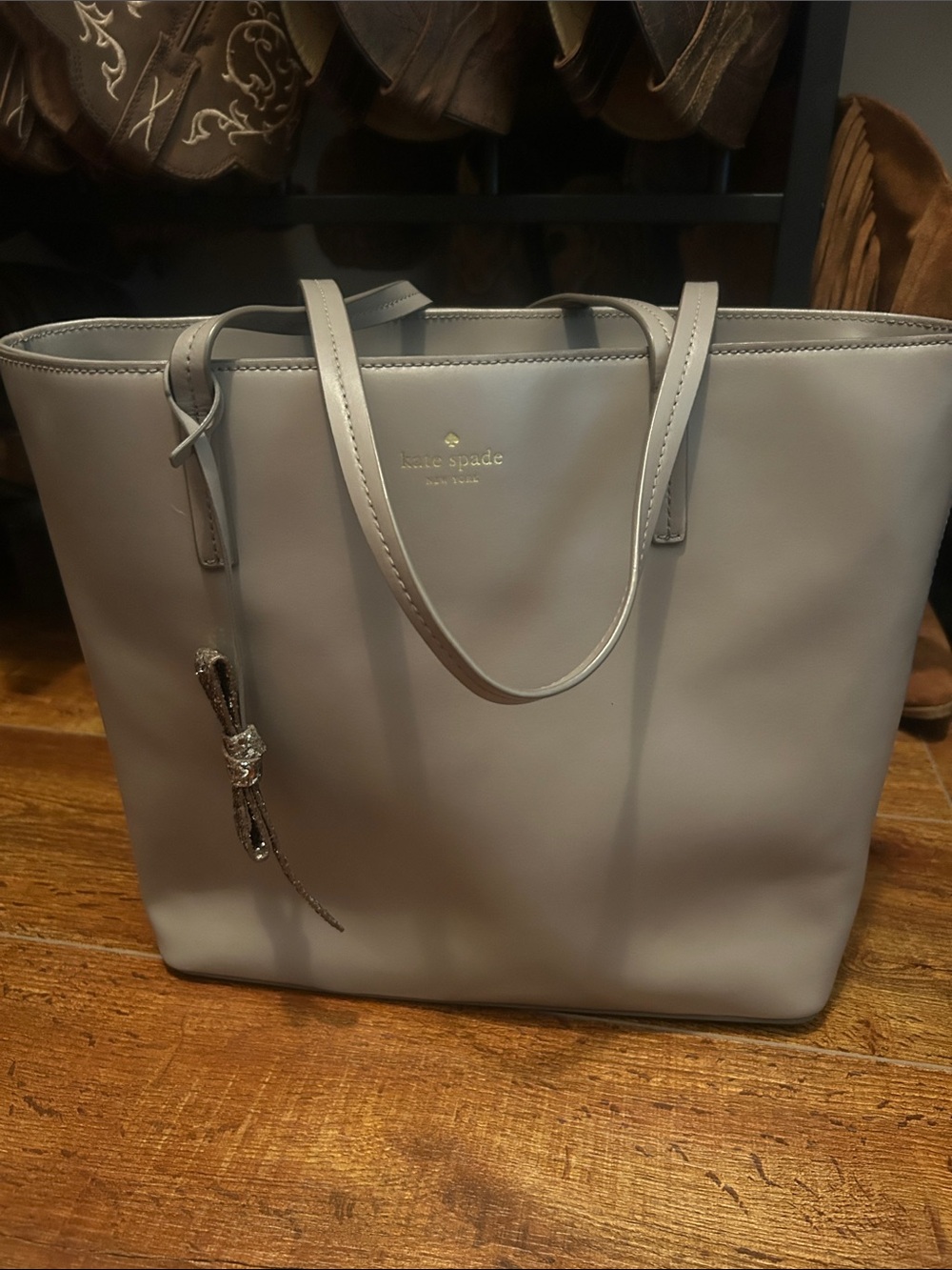 kate spade Gray Leather Tote with Decorative Charm